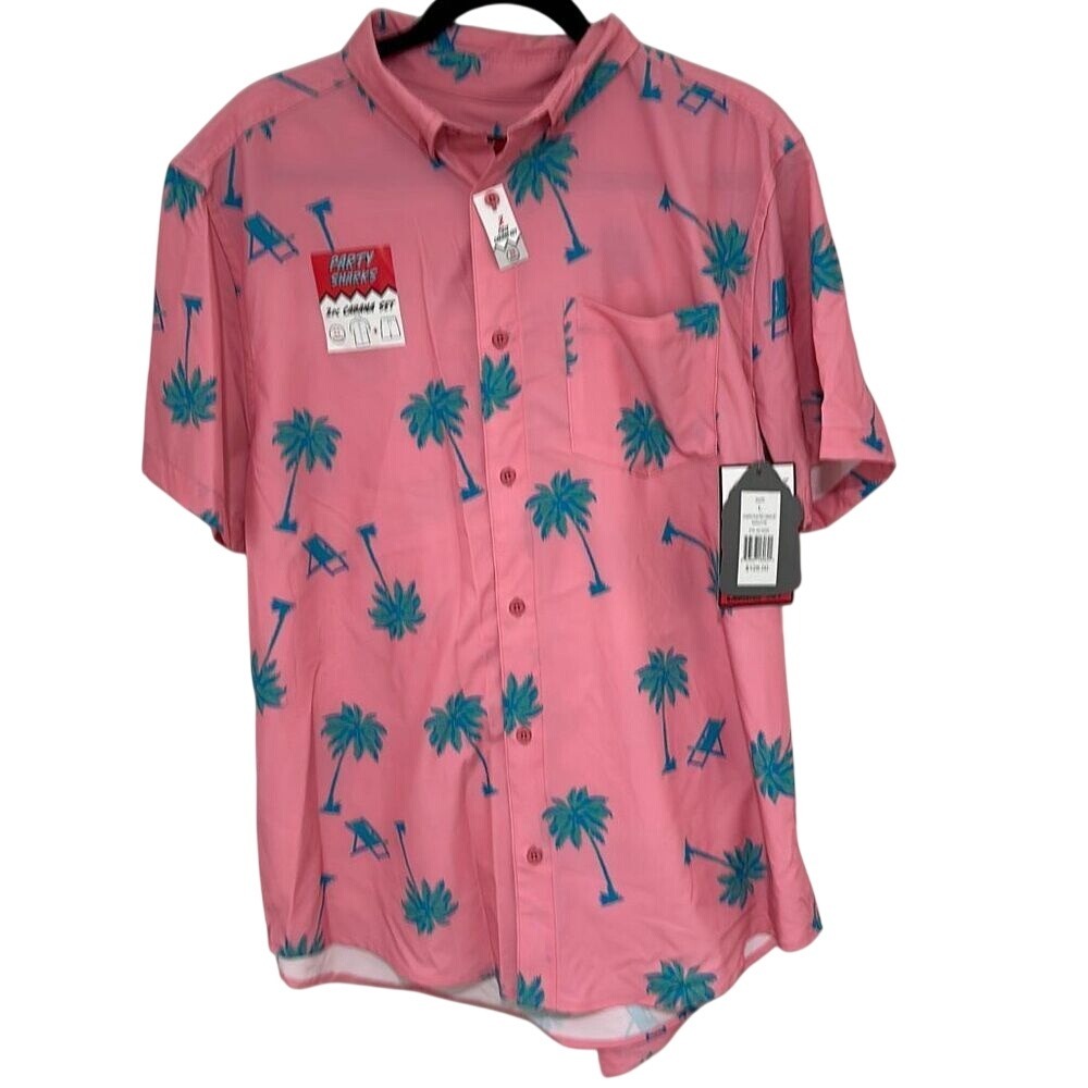 NWT Party Sharks Mens Mauve 4 Way Stretch Stamped Palm Tree Cabana Set Large